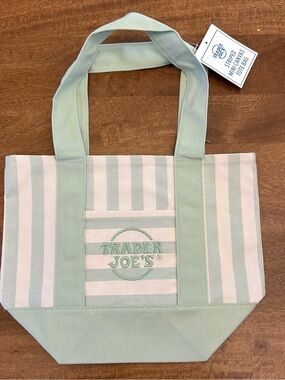 Trader Joe's Mint Green Striped Canvas Tote